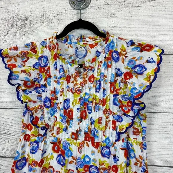 Entro Women's White Blue Floral Sleeveless Tiered Midi Dress Size Medium - Picture 2 of 11